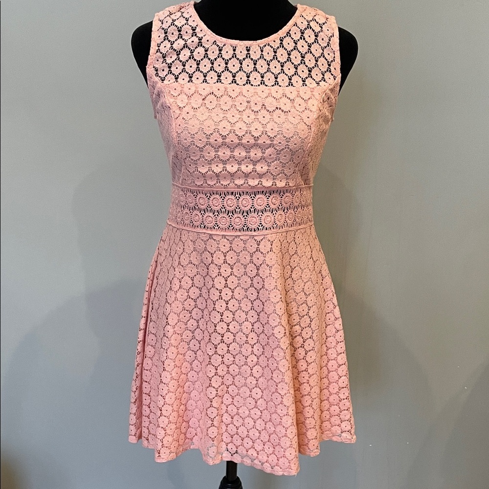 Sleeveless Pink Lace Fit & Flare Dress perfect spring - summer dress